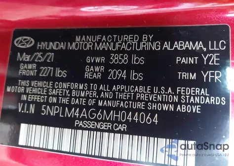 2021 Hyundai Elantra Sel from USA, damaged, VIN 5NPLM4AG6MH044064